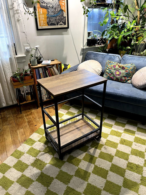 Industrial-style Rolling Side Table/bar Cart, W24xD16xH34"