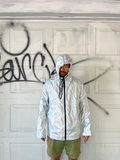 Iridescent Hooded Rain Jacket To Go On Mars, Size XL