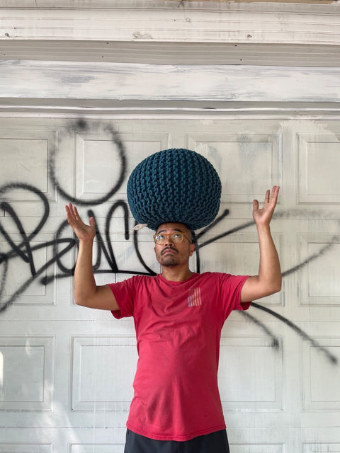 Knitted Teal Pouf