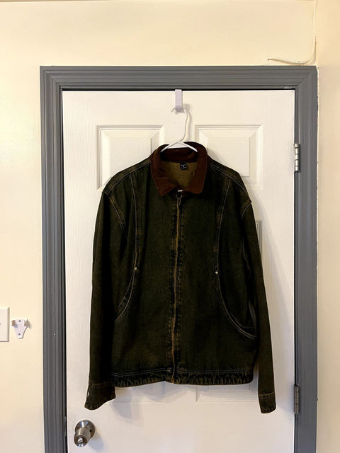 Manfinity EMRG Men Corduroy Collar Washed Casual Loose Denim Jacket, Size Men XL
