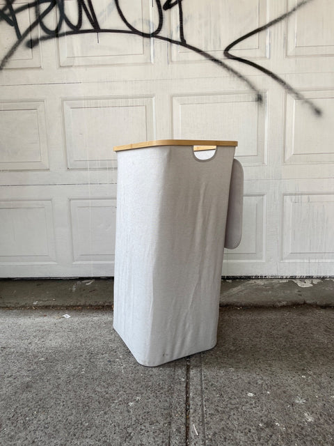 Modern Hamper With Wooden Rim, 16x12x30”