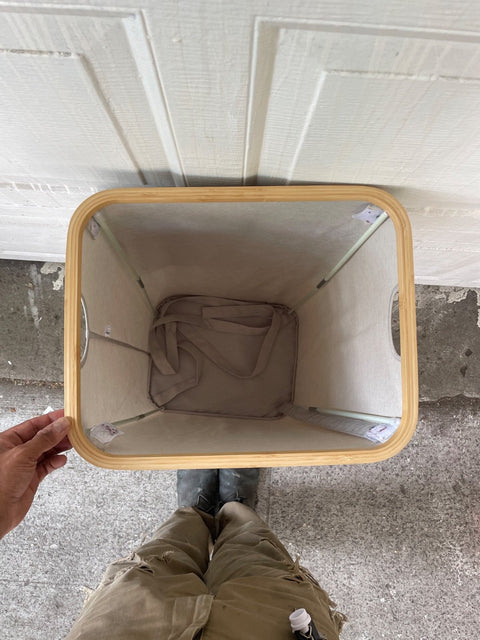 Modern Hamper With Wooden Rim, 16x12x30”