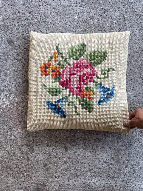 Needlepoint Floral Accent Pillow