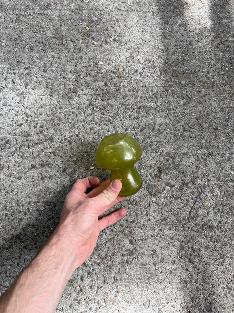 Olive Glass Mushroom Vase