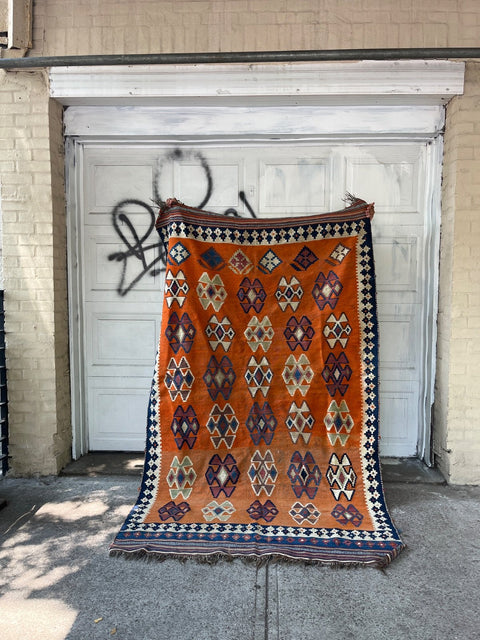 Beautiful Orange Geometric Patterned Kilim Rug, 55x100"