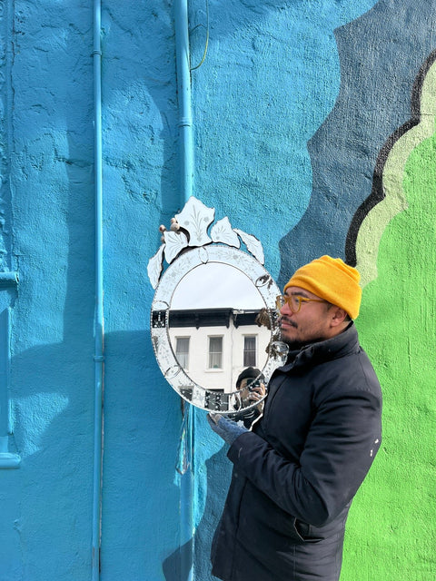Ornate Circular Wall Mirror, H30"