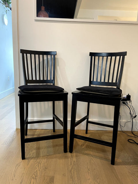 Pair of Sleek Black Bar Stools, 40"