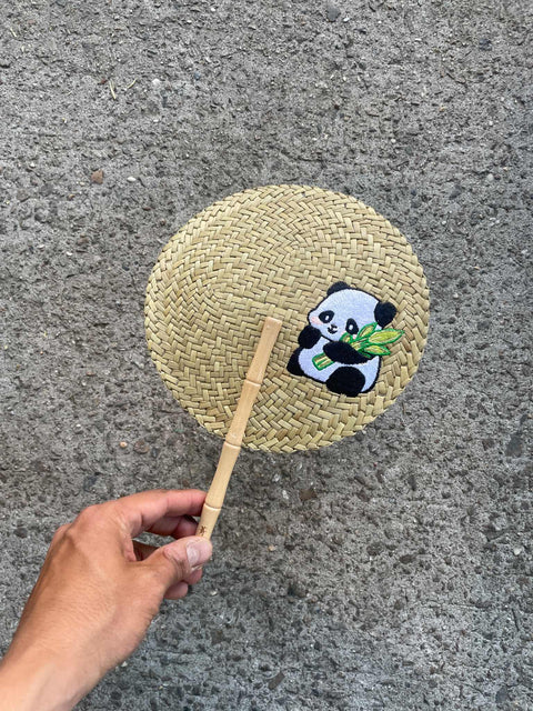 Panda Straw Hand Fan