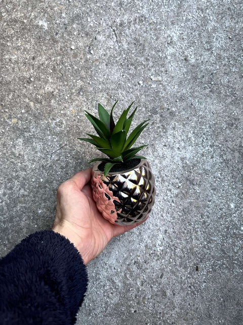 Pineapple Planter With Fake Succulent
