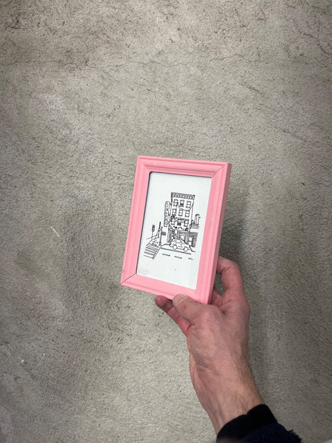 Pink Framed Doodle Print Of A Brooklyn Building