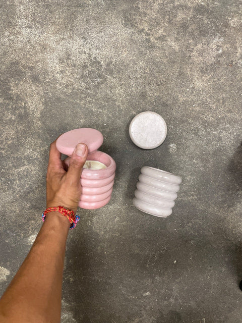 Pink Ribbed Lidded Candle