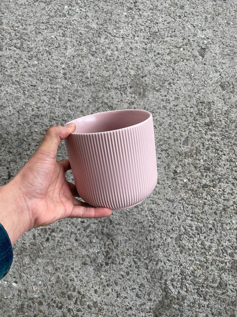 Pink Ribbed Planter