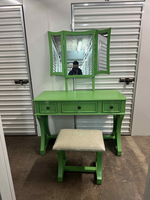 Poundex Bobkona Edna Vanity Set With Tri-fold Mirror & Stool
