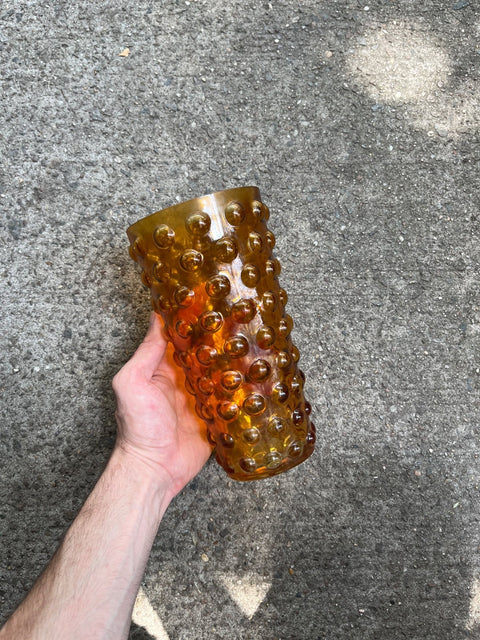 Pretty Amber Glass Vase With Bubbles