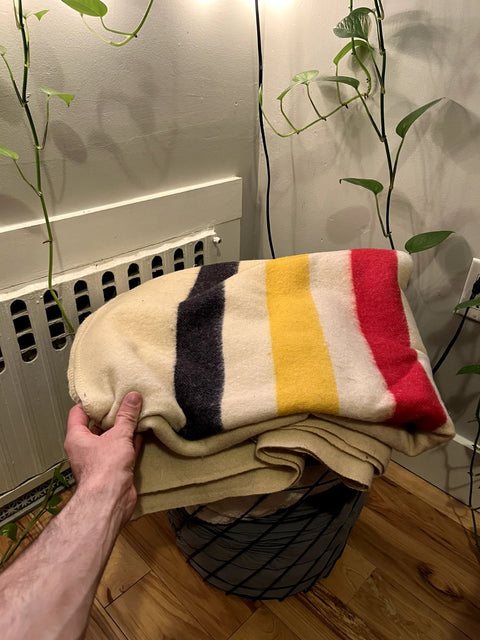 Pretty Striped Wool Blanket With A Tiny Hole, 60x80"