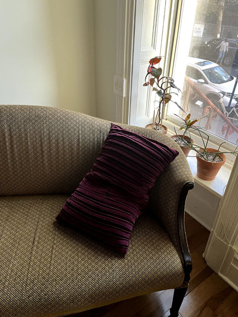 Purple Striped Velvet Throw Pillow, 24x20"