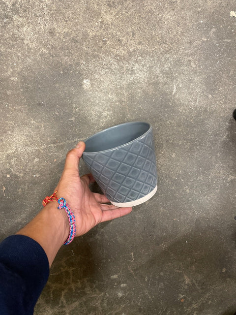 Quilted Gray Ceramic Flower Pot