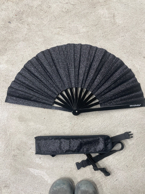 Raverhem Black Glitter Hand Fan