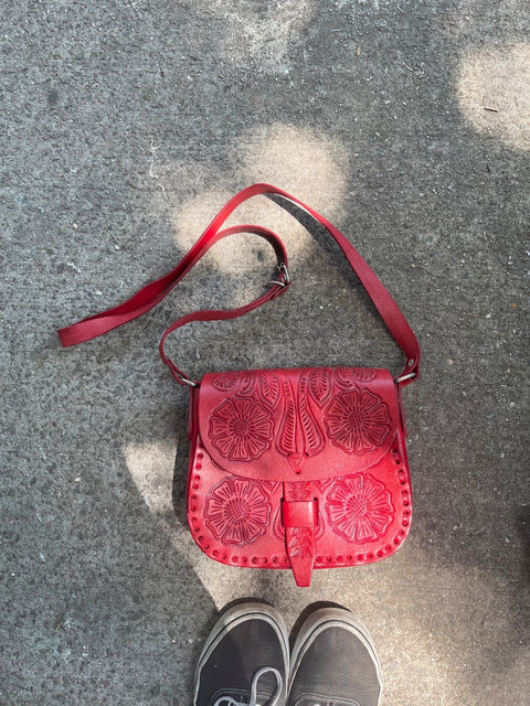 Red Floral Leather Bag