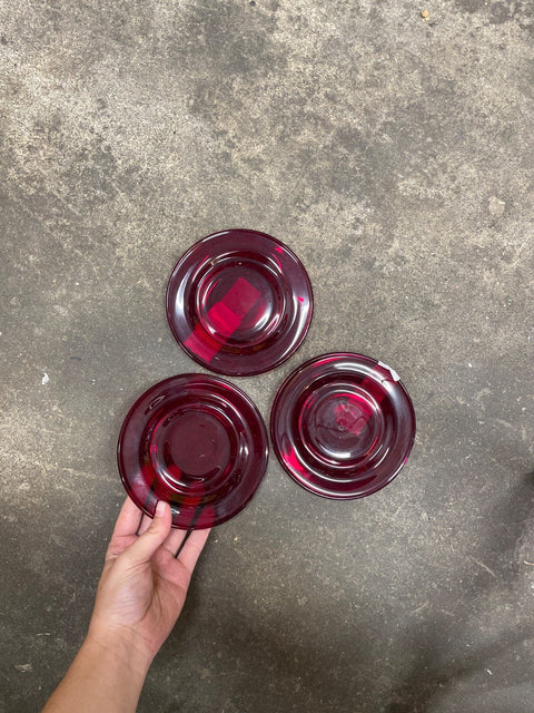 Red Glass Dessert Plates Set