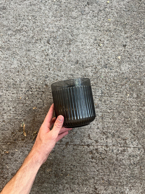 Ribbed Dark Purple Glass Vase, 5.5"