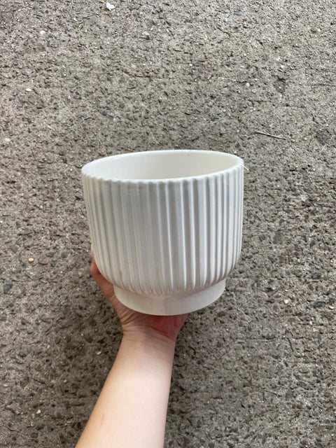 Ribbed White Ceramic Planter