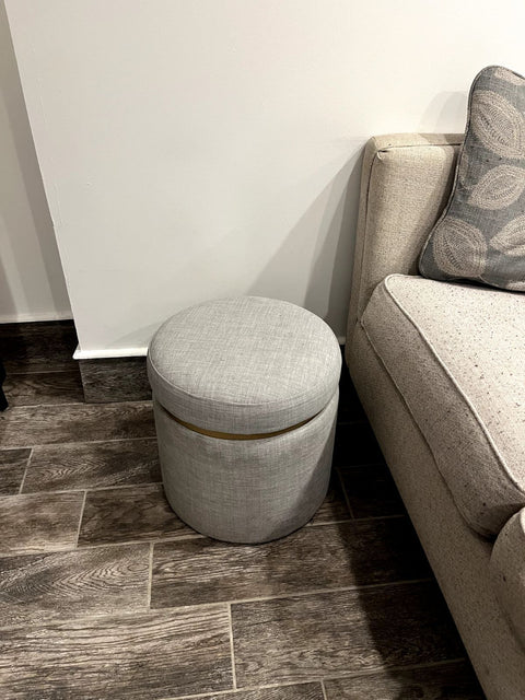 Rivet Asher Round Upholstered Storage Ottoman, W16"