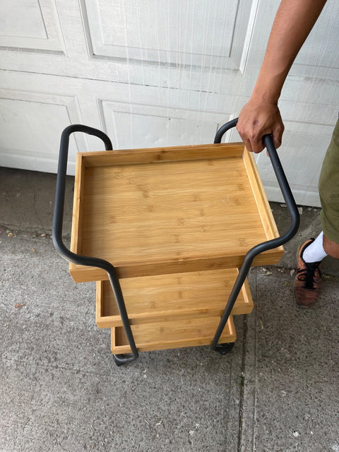 Rolling Bamboo Serving Cart, W15.5xD12xH33"