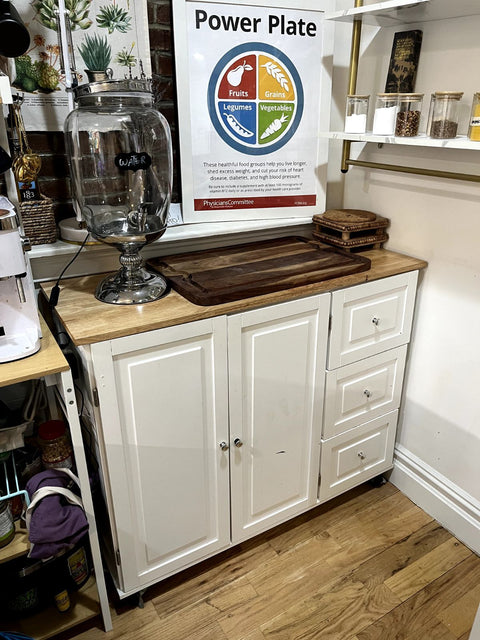 Rolling Kitchen Island Cart With Drop Leaf Table On The Side, W44xD17xH36"