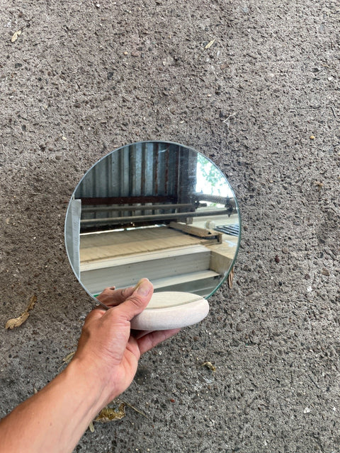 Round Mirror With Stone Base