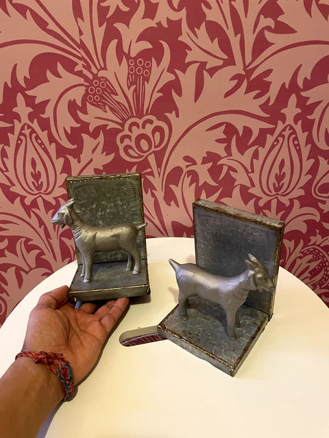 Rustic Goat Bookends Set