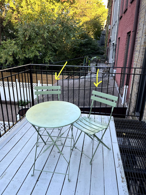 Two Sage Green Folding Bistro Chairs