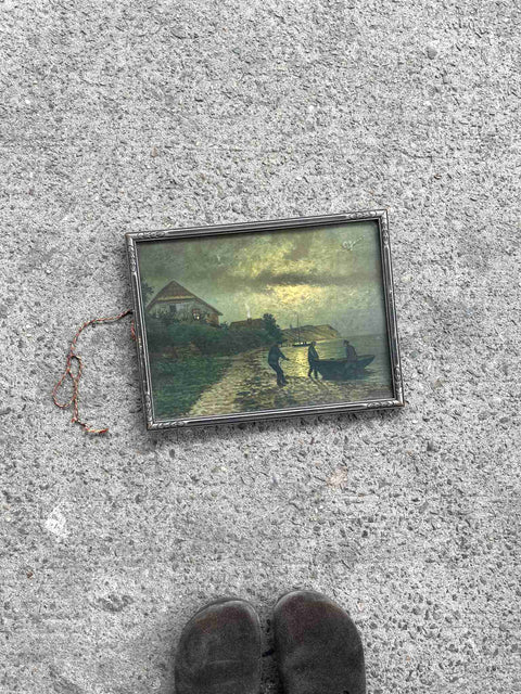 Scenic Fishing Artwork in Rustic Frame
