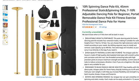 Brand New Homegroove 7-10ft Spinning Dance Pole Kit