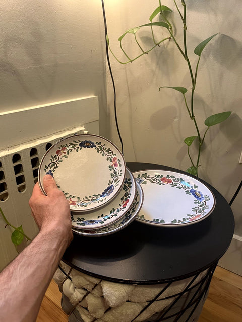 Set Of Four Floral Hand-painted Dessert Plates