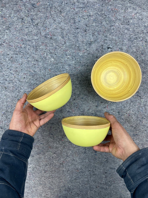 Set Of Yellow Bamboo Bowls