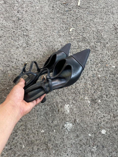 Sleek Black Slingback Heels, Sz 7