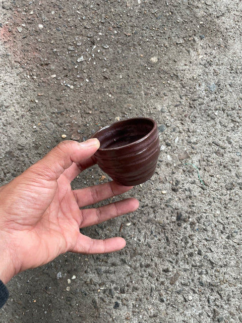 Small Brown Ribbed Ceramic Cup