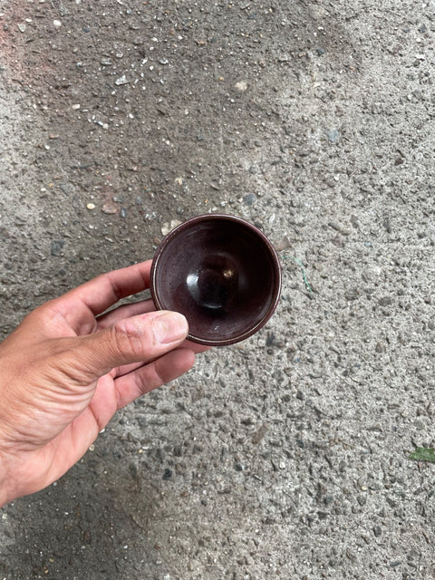 Small Brown Ribbed Ceramic Cup