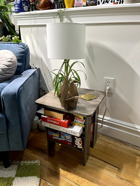 Small Two-tier Rustic Gray End Table, W15.5xD15.5xH18"