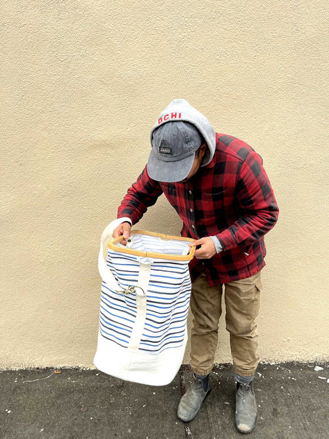 Striped Canvas Laundry Tote Bag