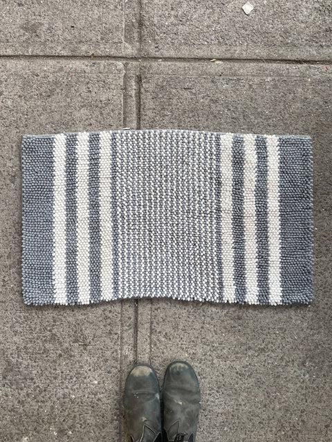 Striped Gray And White Rug, 33”