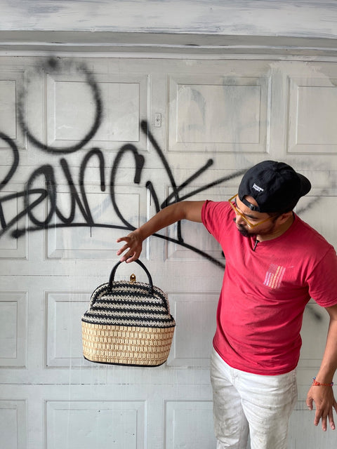 Striped Woven Handbag