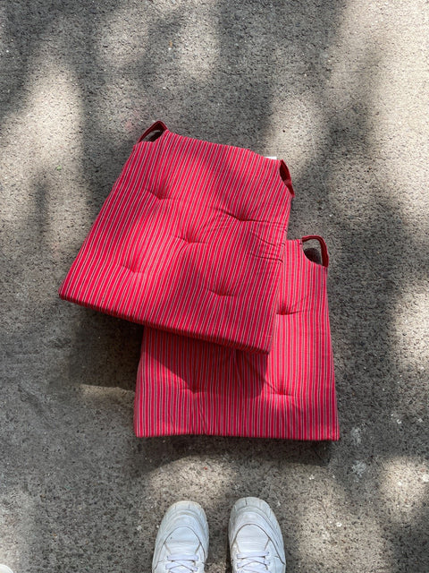 Stripped IKEA Red Seat Cushions