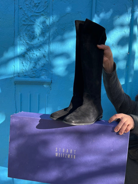 Stuart Weitzman Black Suede Boots, Size US 8 W