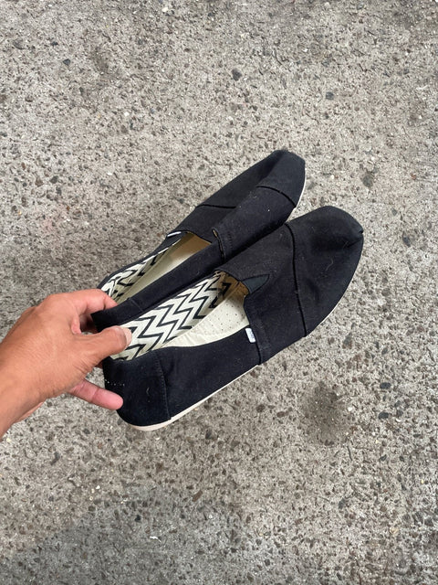 TOMS Black Canvas Slip-Ons, US 12 M