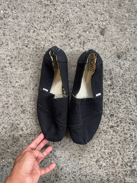 TOMS Black Canvas Slip-Ons, US 12 M