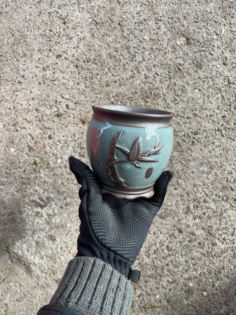 Teal Embossed Flower Pot