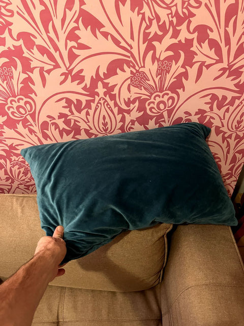 Teal Velvet Accent Pillow, L21"