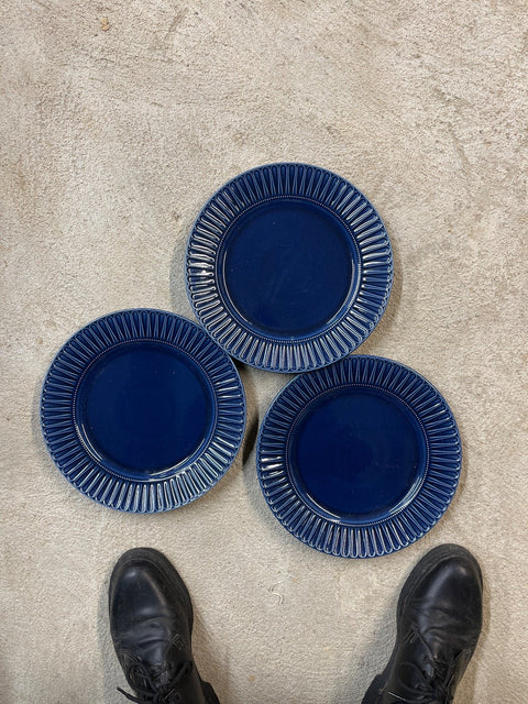 Three Navy Ceramic Dinner Plates